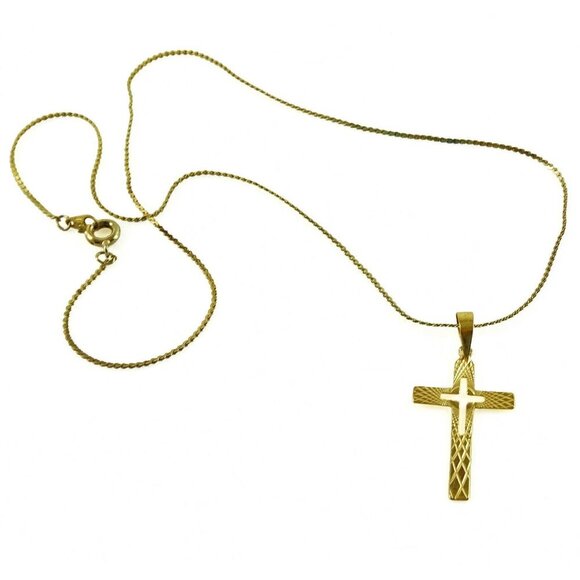 Cross Pendant Marked Condor on Added Chain Necklace Religious Jewelry - Picture 2 of 5